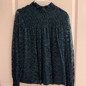 Cable & Gauge Lace Blouse - Dark Green